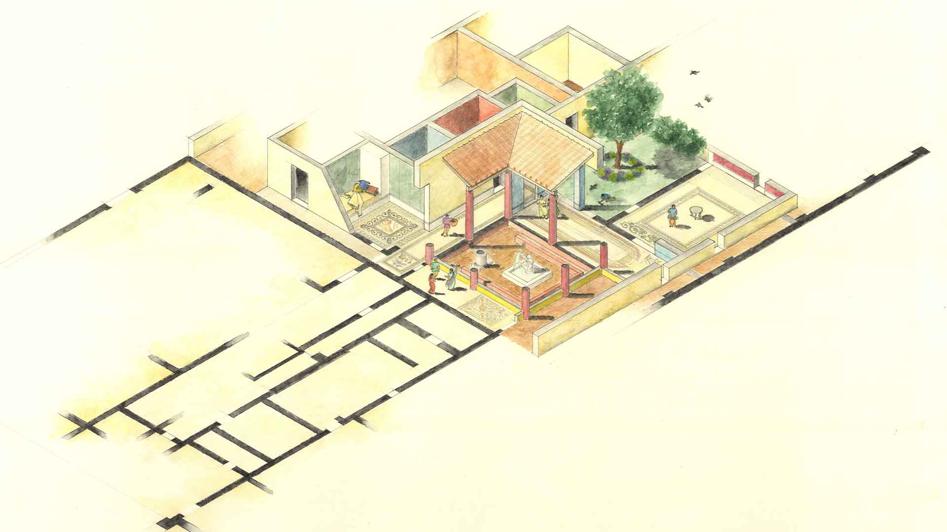 Ricostruzione grafica della domus dei mosaici